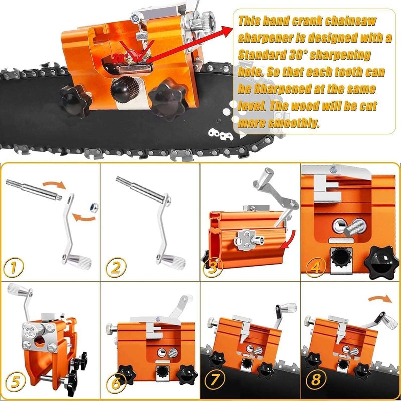 NINGHW Chainsaw Sharpener Jig, Upgraded Chain Saw Sharpener Tool, Hand Crank Chainsaw Sharpening Kit with 10 High Hardness Bits, Gloves, Bag and Brush, Portable Chainsaw Blade Sharpener for 6"-22" Chain Saws - Image 4